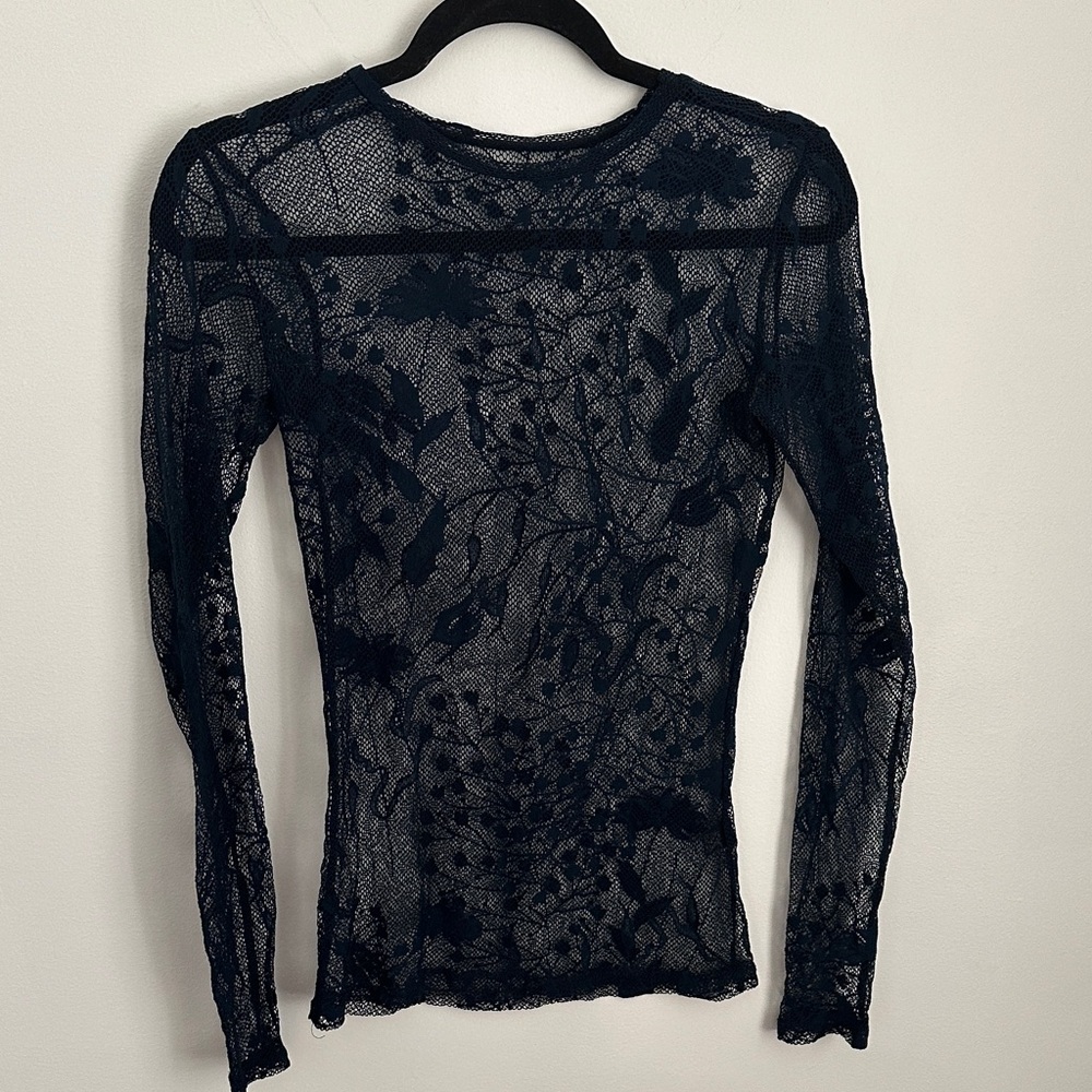 Only Hearts Navy Lace Long Sleeve Top